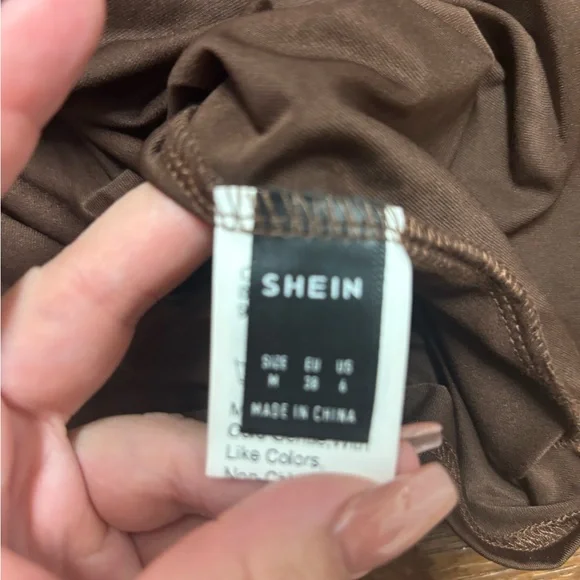 Shein Brown tie maxi dress with plunge front - Picture 2 of 3